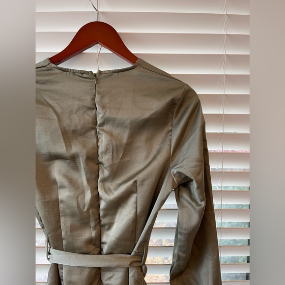 NEW Nasty Gal Sage Green Satin Long Sleeve Dress - Picture 5 of 7